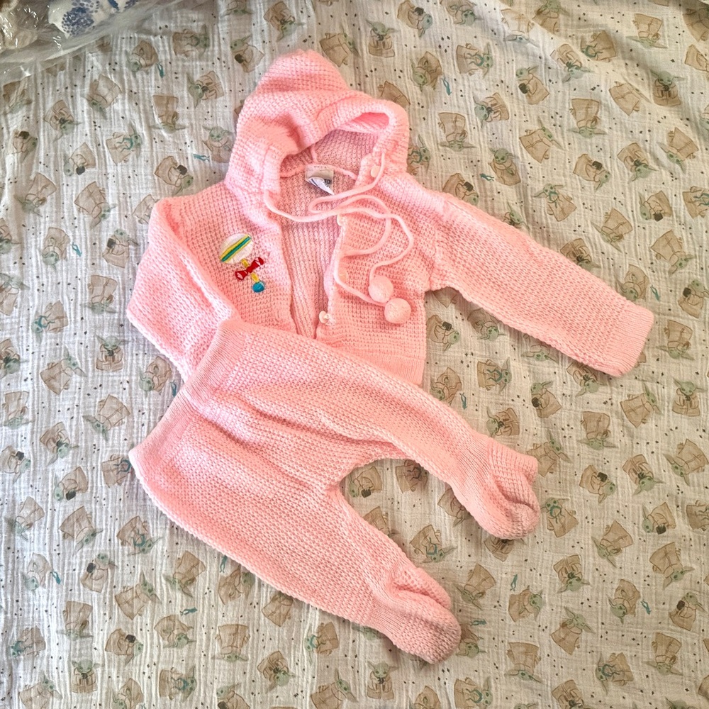 HopScotch | Cozy Pink Knit Baby Two Piece Set — Vintage